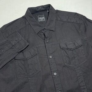 7 Diamonds Mens Black Long Sleeve Button Down Shirt Size L Pocket Detail Texture